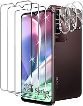 Tempered Glass Film for Vivo Y28S/Vivo Y03, with HD Camera Lens Protection, [9H Hardness Anti-Scratch] Glass Screen Protector Film [3+3 Pieces]