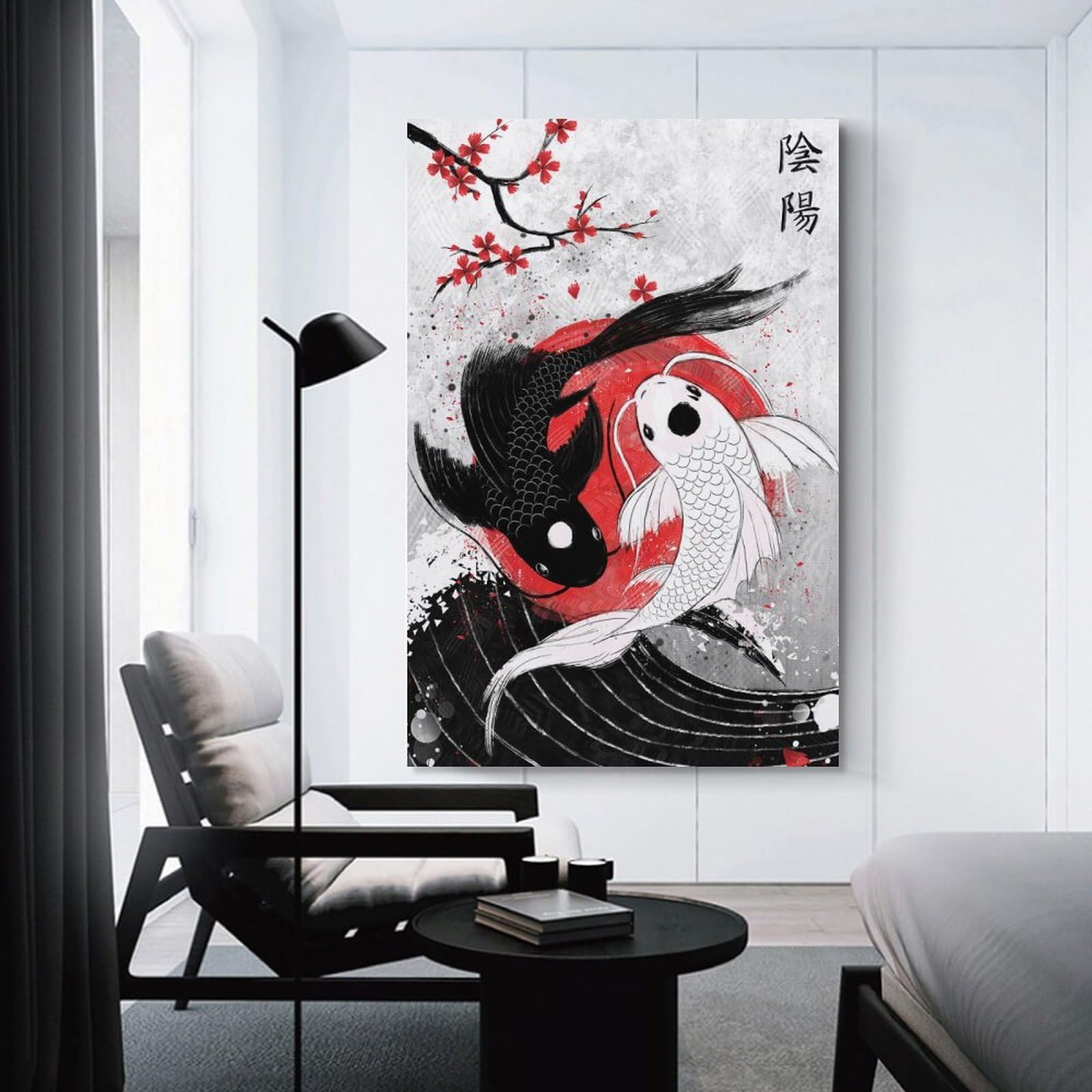 Junmoney Wall Decor Canvas Print Koi Fish Yin Yang RubyArt, 24x36inch(60x90cm), for Study, Office Or Focused Interiors, Wall Art That Adds Style to Work Areas