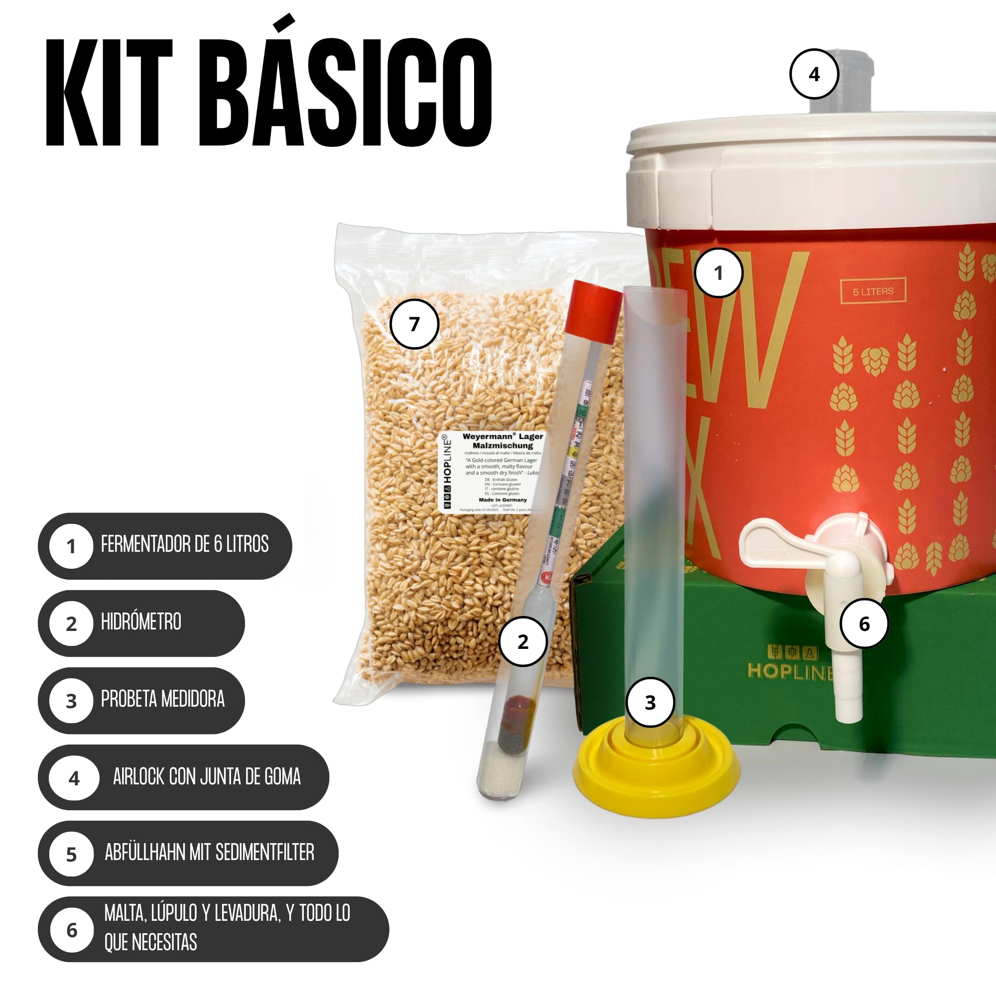 Hopline Kit para elaborar Cerveza Blonde - 5 litros - Elabora tu Propia Cerveza en casa - Regalo Ideal para Hombres, Padres o Amigos - Cerveza Artesanal - Regalo de cumpleaños Original