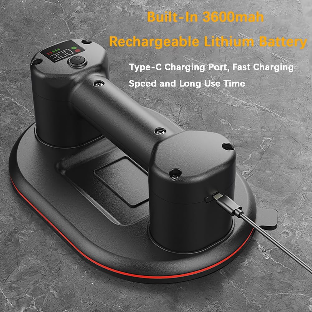Suction Cups for Glass 661 Lbs Max Weight Digital Display Electric Vacuum Lifter, Handheld Heavy Duty Tile Suction Cup Tool for Porcelain Tiles/Metal/Wood/Rock/Glass