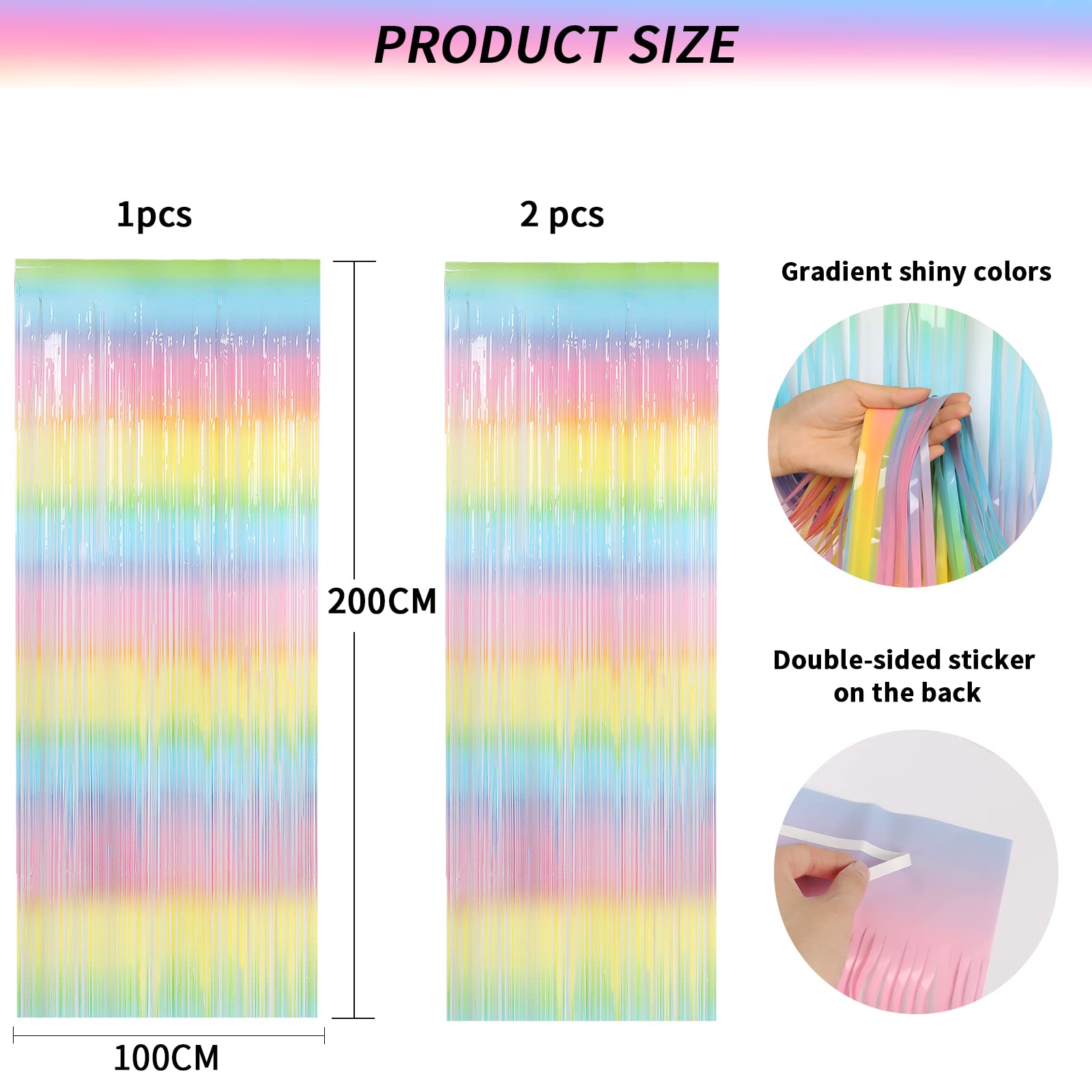 Tenda Sfondo Arcobaleno Con Frange Laminate - 2 Pezzi Da 1x2 Metri - Perfetta Per Compleanni, Matrimoni, Feste A Tema, Cabina Fotografica - 5