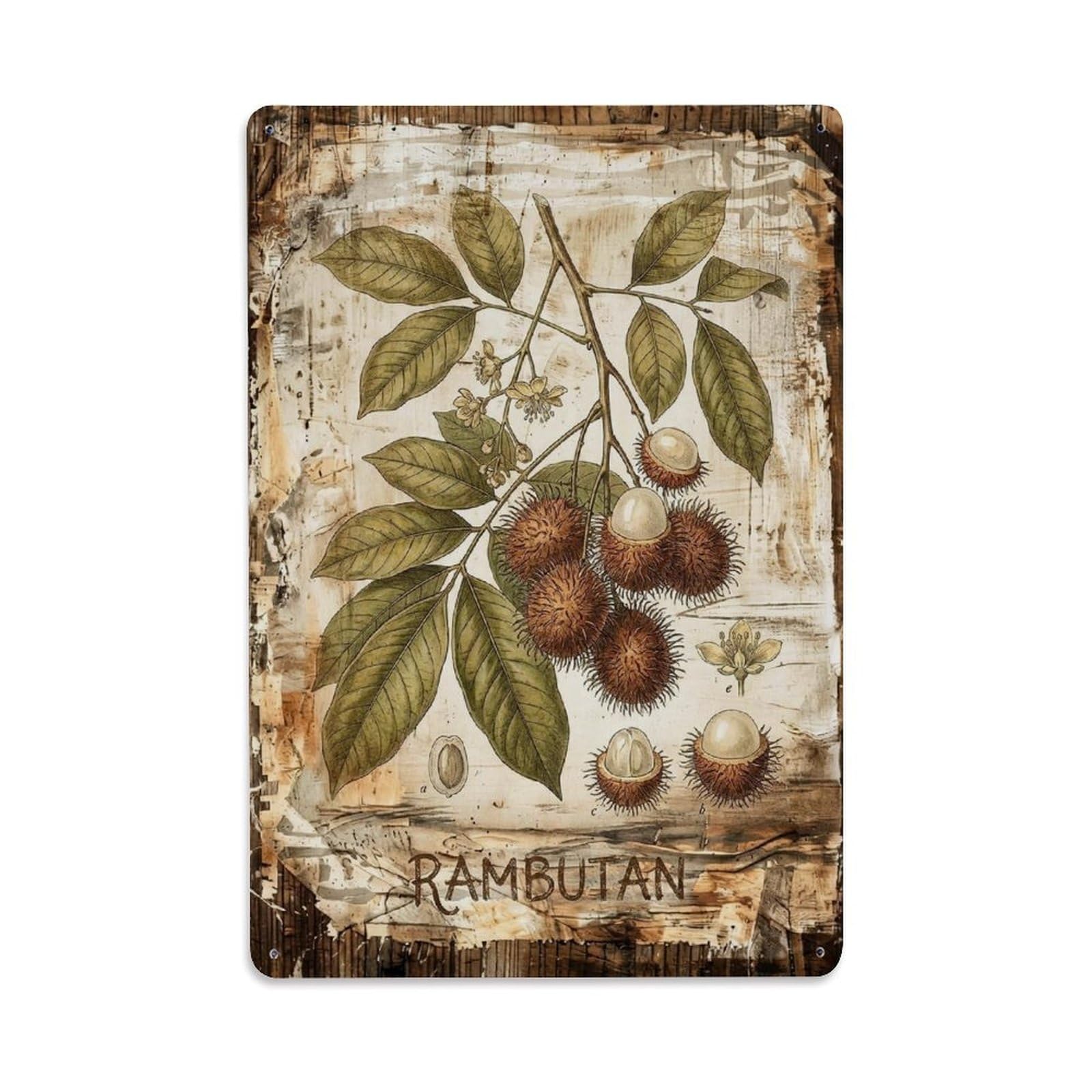 Rambutan Tropical Fruit Vintage Metal Tin Sign Plaque Wall Decor for Cafe, Club, Garden Metal Poster 8x12Inch