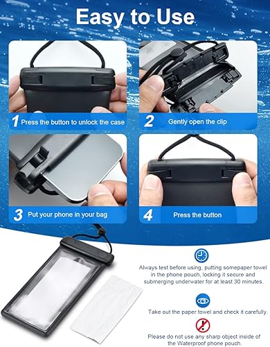Miniatura 5 de wellhouse Bolsa impermeable para teléfono, funda impermeable para iPhone 16 15 14 13 Pro Max XS Samsung, IPX8 3D bolsa seca para teléfono celular
