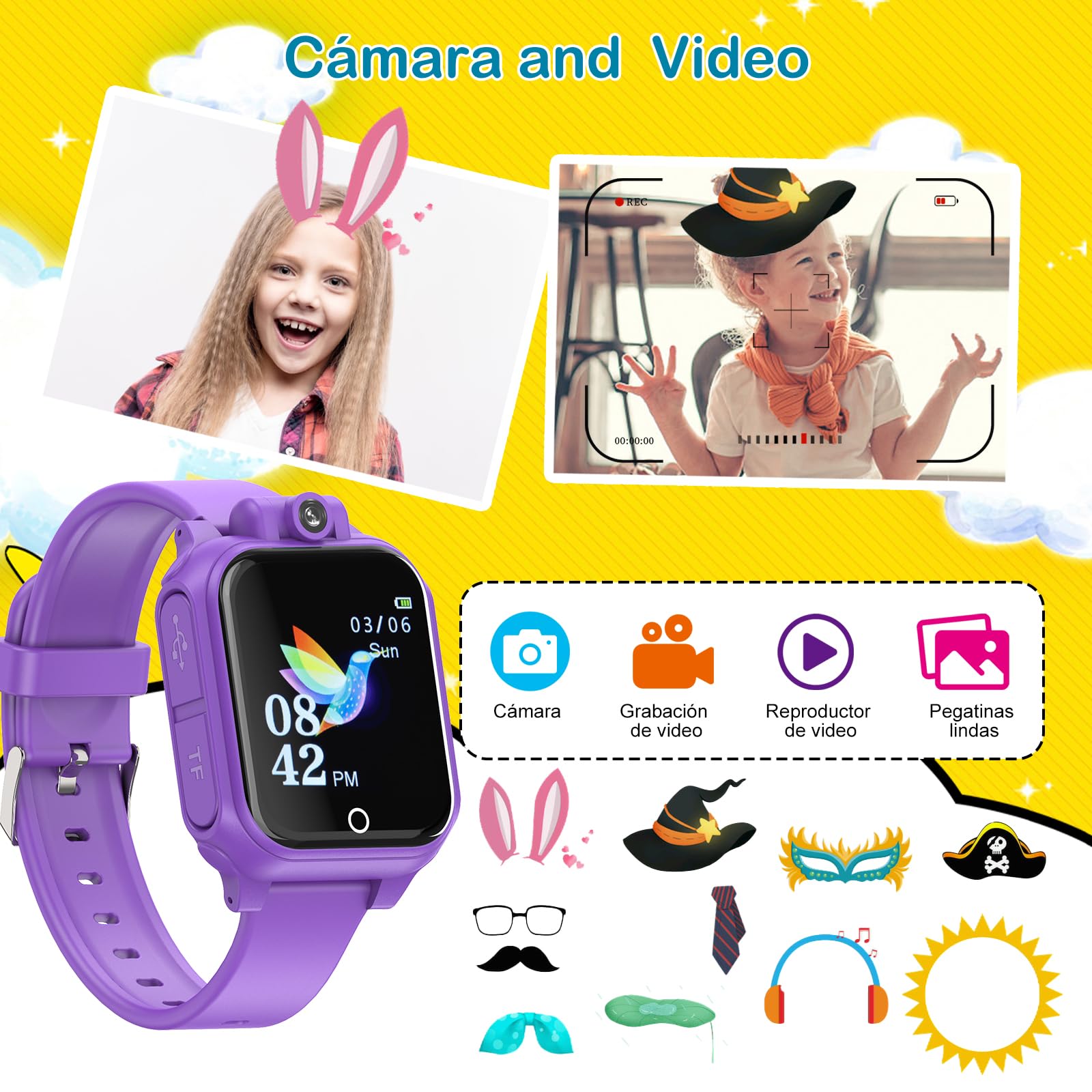 Diswoe Reloj Inteligente Niño Niña, Reloj Niños con Cámara Giratoria de 90 Grados,Música, Juegos, Podómetro, Despertador Yotras Funciones, Juguetes y Regalos para Niños y Niñas de 3 a 12 Años