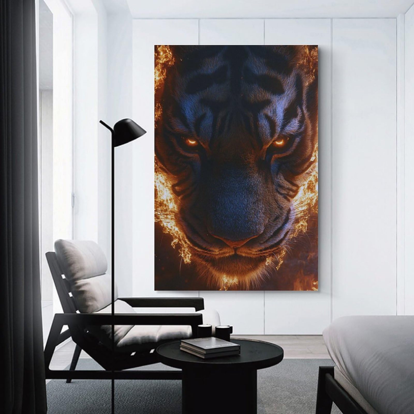 Junmoney Unframe-Style-6 Fiery Tiger Portrait Poster, Picture, Metal Print, Paint By Creed Canvas Wall Picture, 24X36inch(60X90cm), For Study, Office Or Focused Interiors, Home Office Artwork With Decorative Appeal