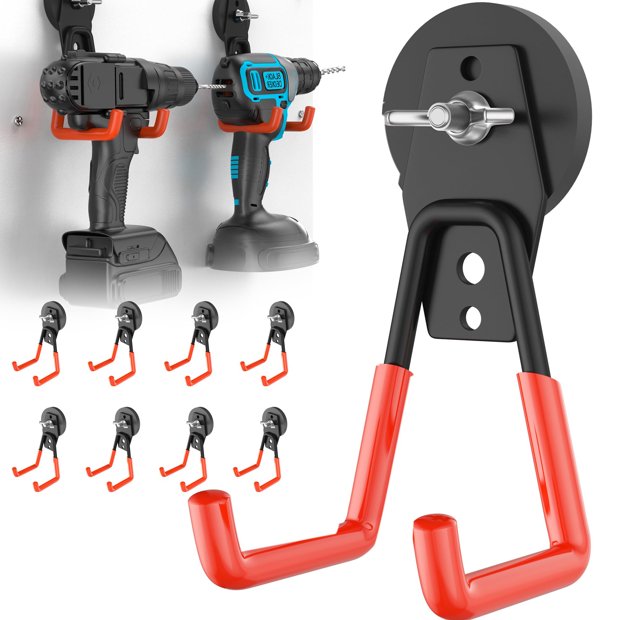 AIYOTAR 8Pcs Large Strong Magnetic Hooks Heavy Duty Garage Big Magnet Hooks Extra Strength Magnetic Utility Storage Hook Hanger with Anti Slip Coating