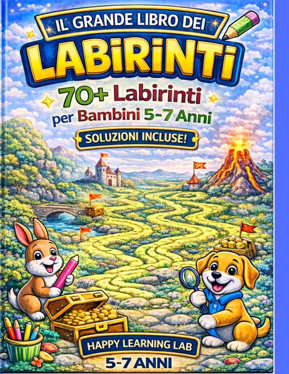 70+ Labirinti per Bambini 5-7 Anni – Difficoltà Crescente: Giochi di Logica Colorati per Allenare Concentrazione e Problem Solving Divertendosi (Happy Learning Lab – Activity Book Progressivo)