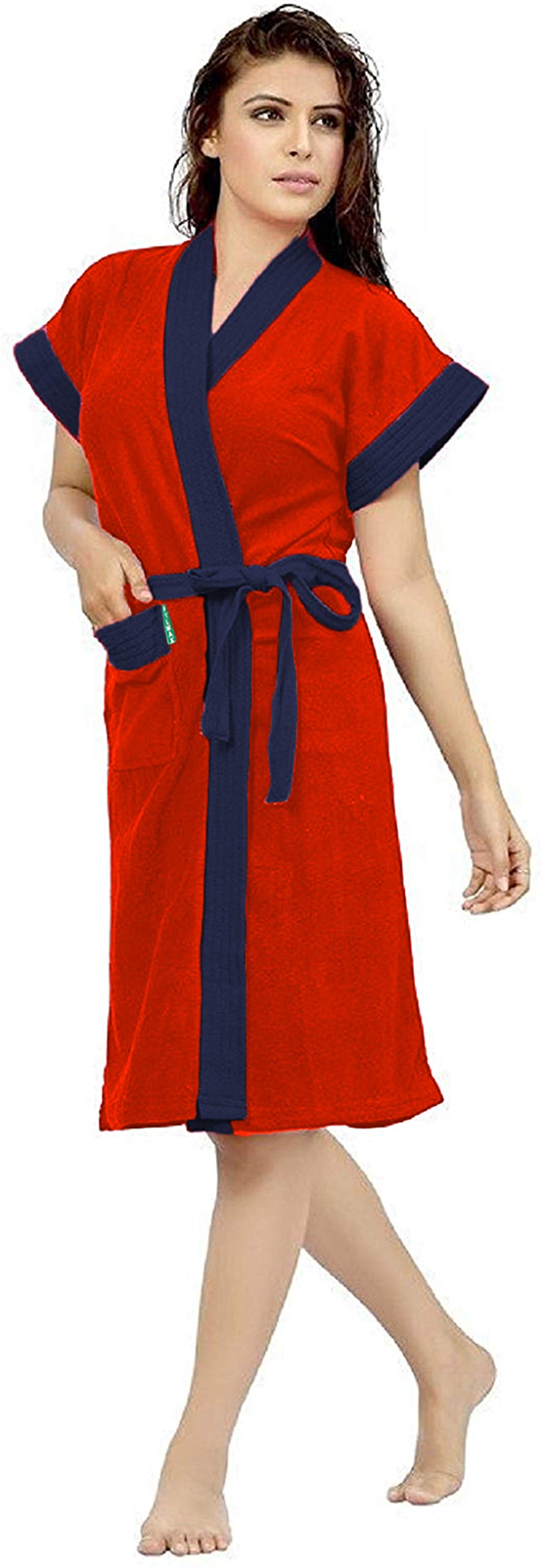 FILMAX® Originals Bathrobe in 100% Cotton Soft Terry Two-Tone Unisex Bathgown (Red & Navy Blue, L)