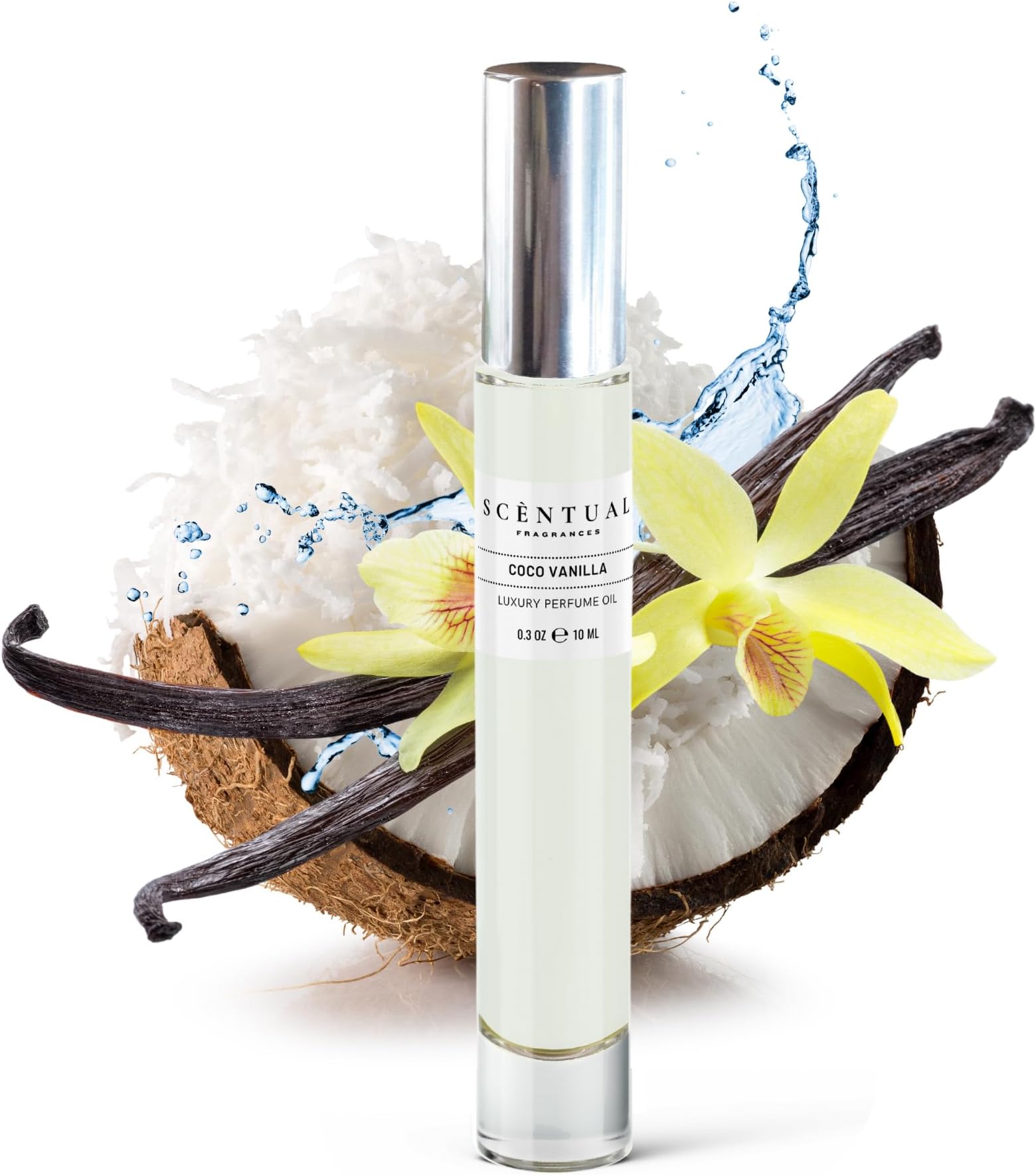 Scentual Fragrances, Luxury Perfume Oil, Madagascar Coconut Vanilla Ultra-Concentrated Women Roll-On Fragrance Oil, Long Lasting Travel Mini Perfume, Alcohol & Cruelty Free 10ml (Coco Vanilla)