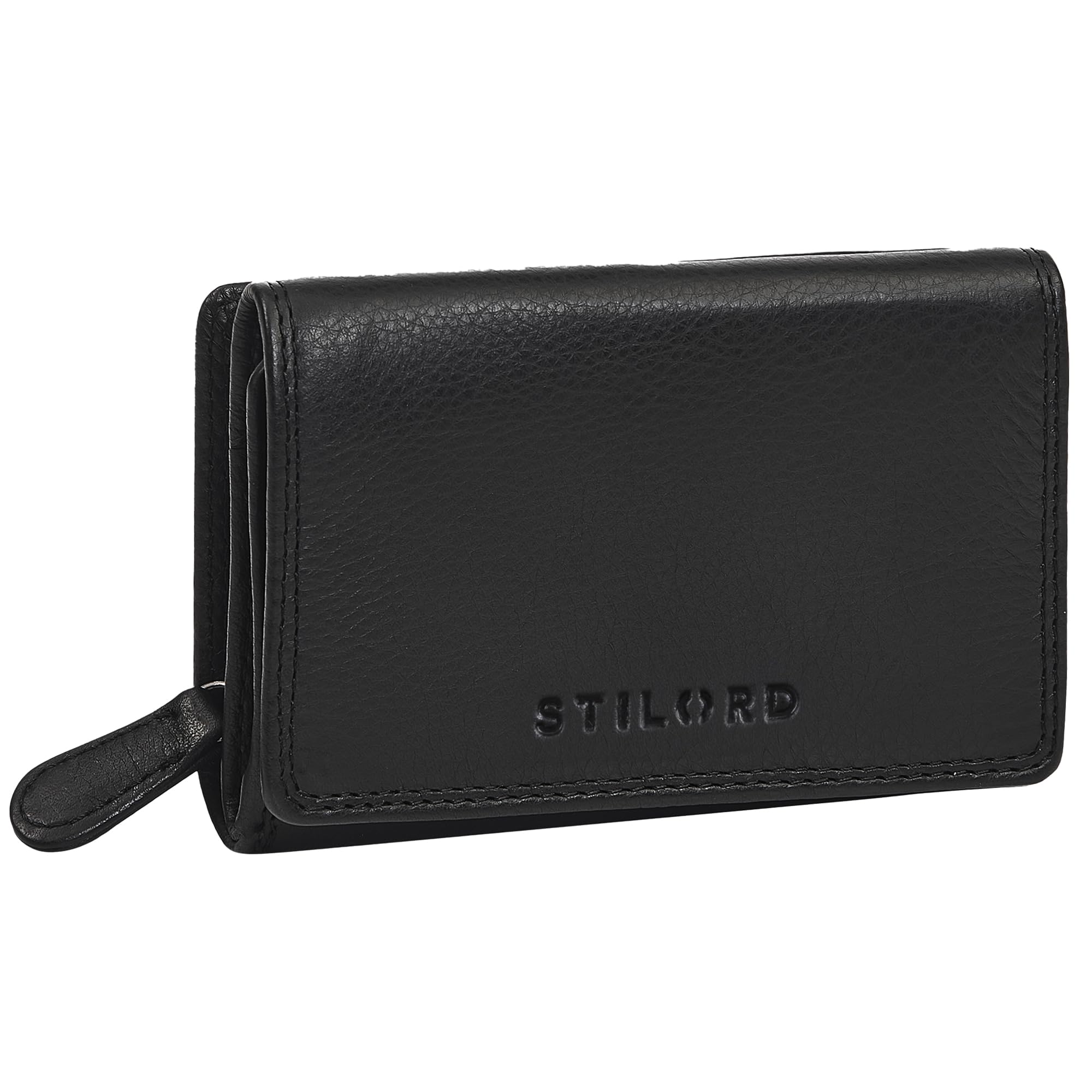 STILORD "Bloom Echt Leder Portemonnaie mit Reißverschluss Moderne Kleine Geldbörse Damen Leder Mini Brieftasche RFID Geldbeutel Münzfach Portmonee Frauen mit Geschenkbox Farbe:schwarz