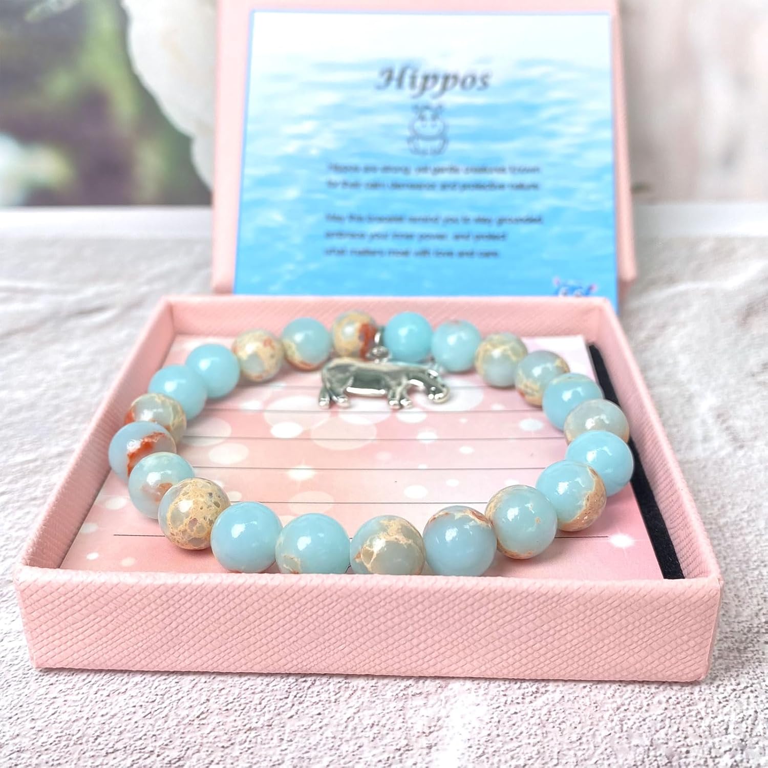 Hippo Bracelet for Women - Hippo Jewelry Gifts Natural Stone Bead Bracelet for Hippopotamus Lovers - Image 6