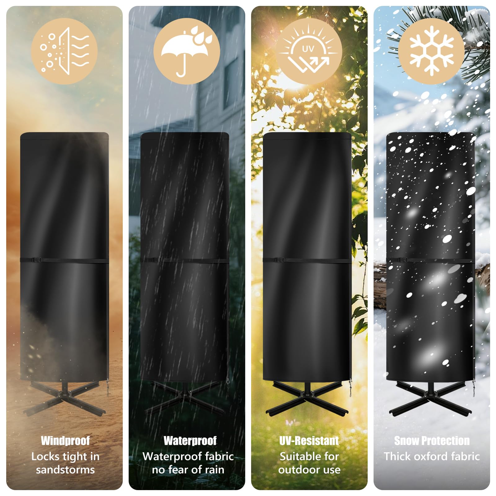 Copertura per ombrellone da patio, 600D, impermeabile, antivento, per esterni, adatta a 4-4,6 m, con cerniera e asta, protezione per tutte le stagioni per patio, giardino, ombrelloni da terrazza