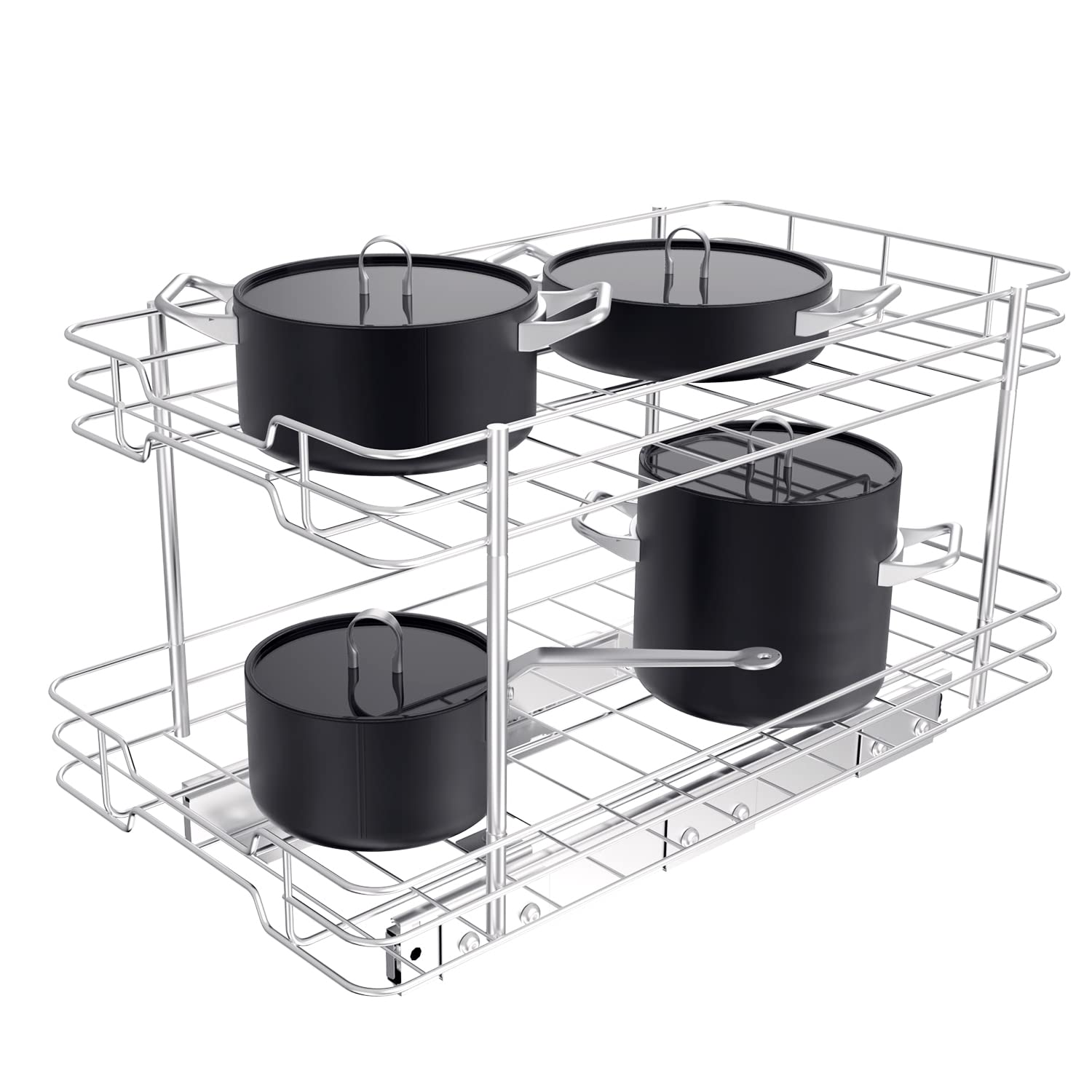 Photo 1 of 2 Tier Pull-out Cabinet Organizer, 11"W x 21"D Kitchen Under Sink Organizer, Slide Out Home Spice Rack Storage Shelves for Pots and Cans, Drawer Pantry Shelf Organization for Bathroom Base, Chrome 11" W x 21" D