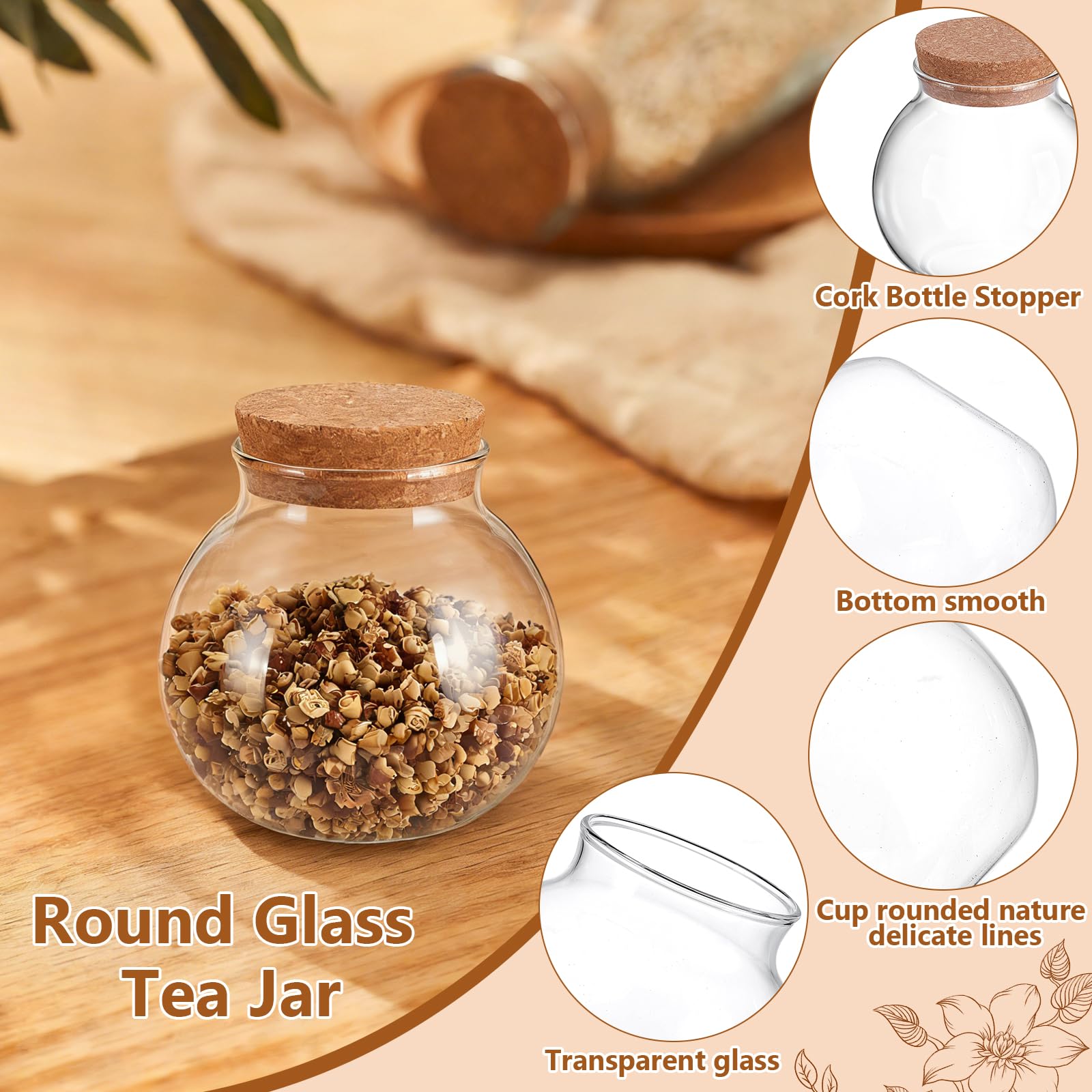 8 bocal Rond en Verre avec Couvercle en Liège Bocal à Bonbons de 500 ml pour Mariage Rangement de Cuisine Bouteilles Rondes Décoratives en Verre pour la Maison Loisirs Créatifs Décorations