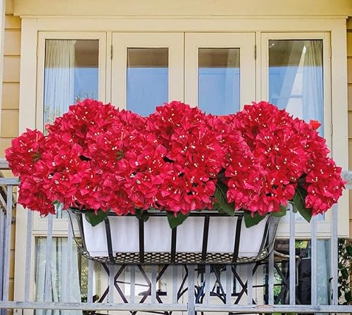 Miniatura 10 de Juego de 4 ramos de flores artificiales de seda de buganvillas para decoración del hogar, jardín, boda, arbustos de flores sintéticas, plantas de