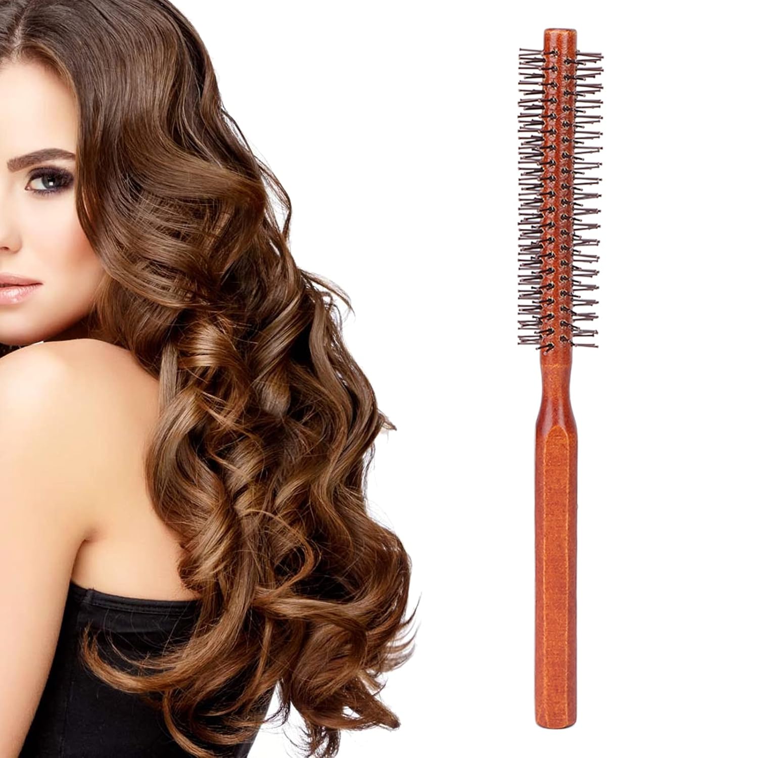 Round Styling Hair Brush, Quiff Roll Circle Hairbrush Small Wood Curling Roller Hair Brush Unisex for Blow Drying Home Use - Image 9