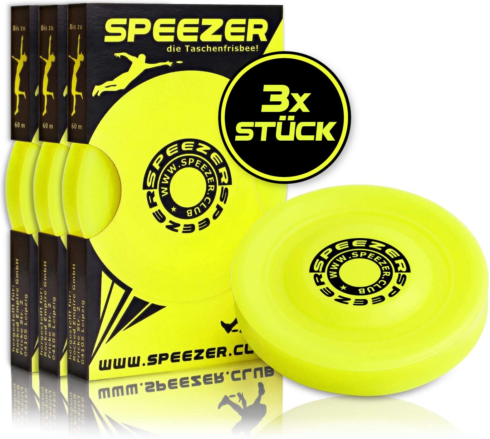 SPEEZER Lot de 3 mini frisbee - Le disque jaune est le gadget de sport amusant en plein air - Petit et doux, le disque frisbee se glisse dans n'importe quelle poche de pantalon et est le jeu de lancer