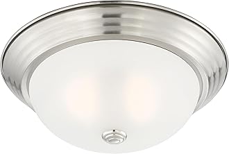 Reedley 2-Lights Flush Mount Ceiling Light, 11 Inch Lighting Fixture for Kitchen, Bedroom, Bathroom, and Hallway, Satin Platinum with Etched Glass, 1257S-SP-W