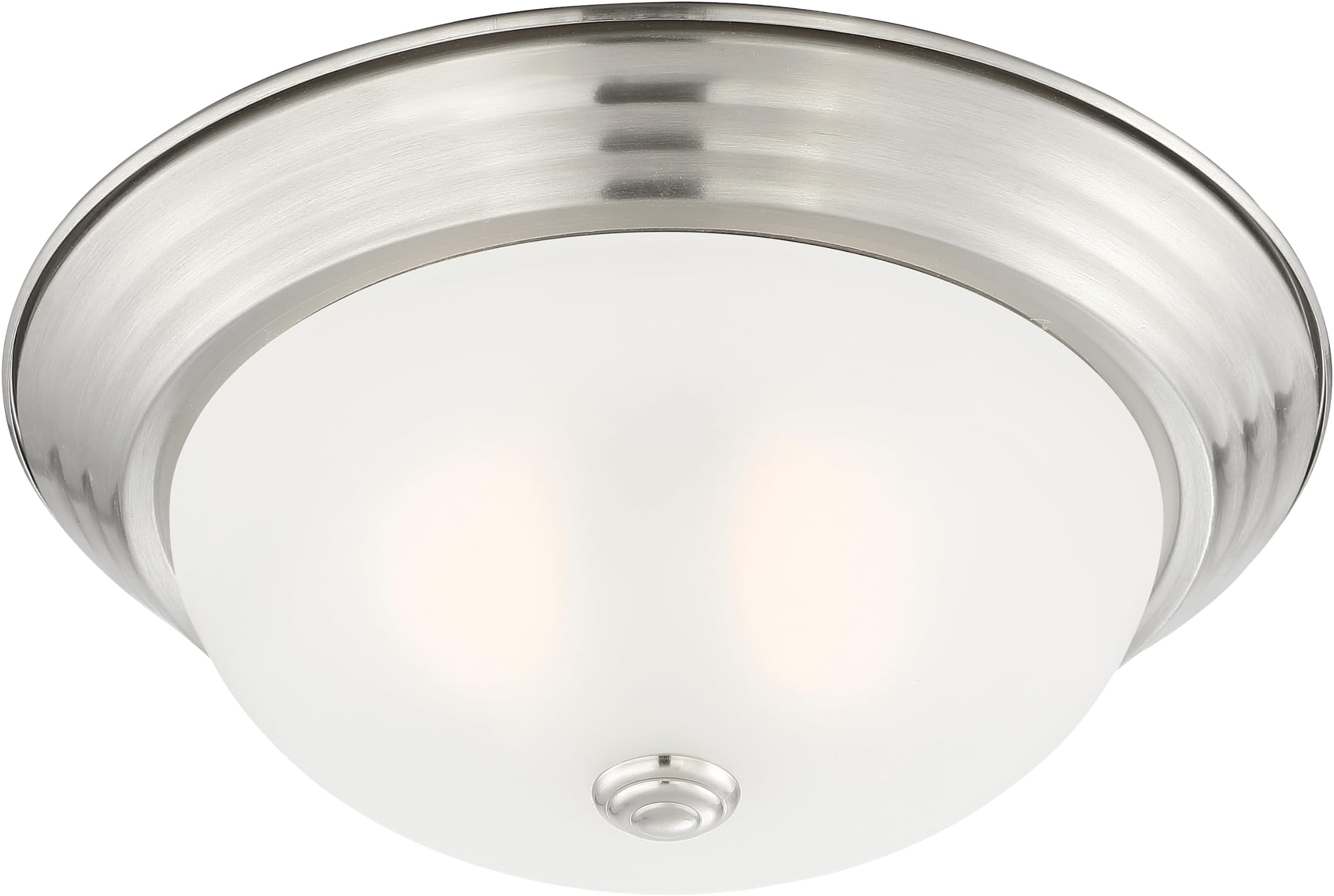 DESIGNERS FOUNTAIN Reedley 2-Lights Flush Mount Ceiling Light, 11 Inch Lighting Fixture for Kitchen, Bedroom, Bathroom, and Hallway, Satin Platinum with Etched Glass, 1257S-SP-W
