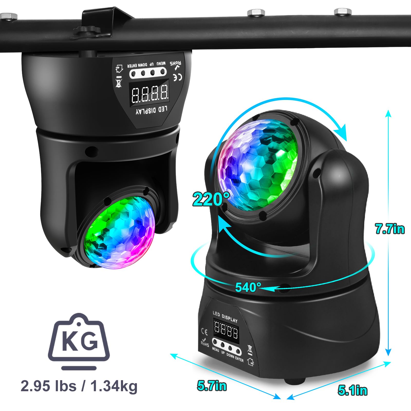 Mini Discoteca Testa Mobile, RGBW LED Effetto Caleidoscopio Bifacciale Moving Head 4 Modalità di Controllo per Partito Palcoscenico Bar Matrimonio Dal Vivo