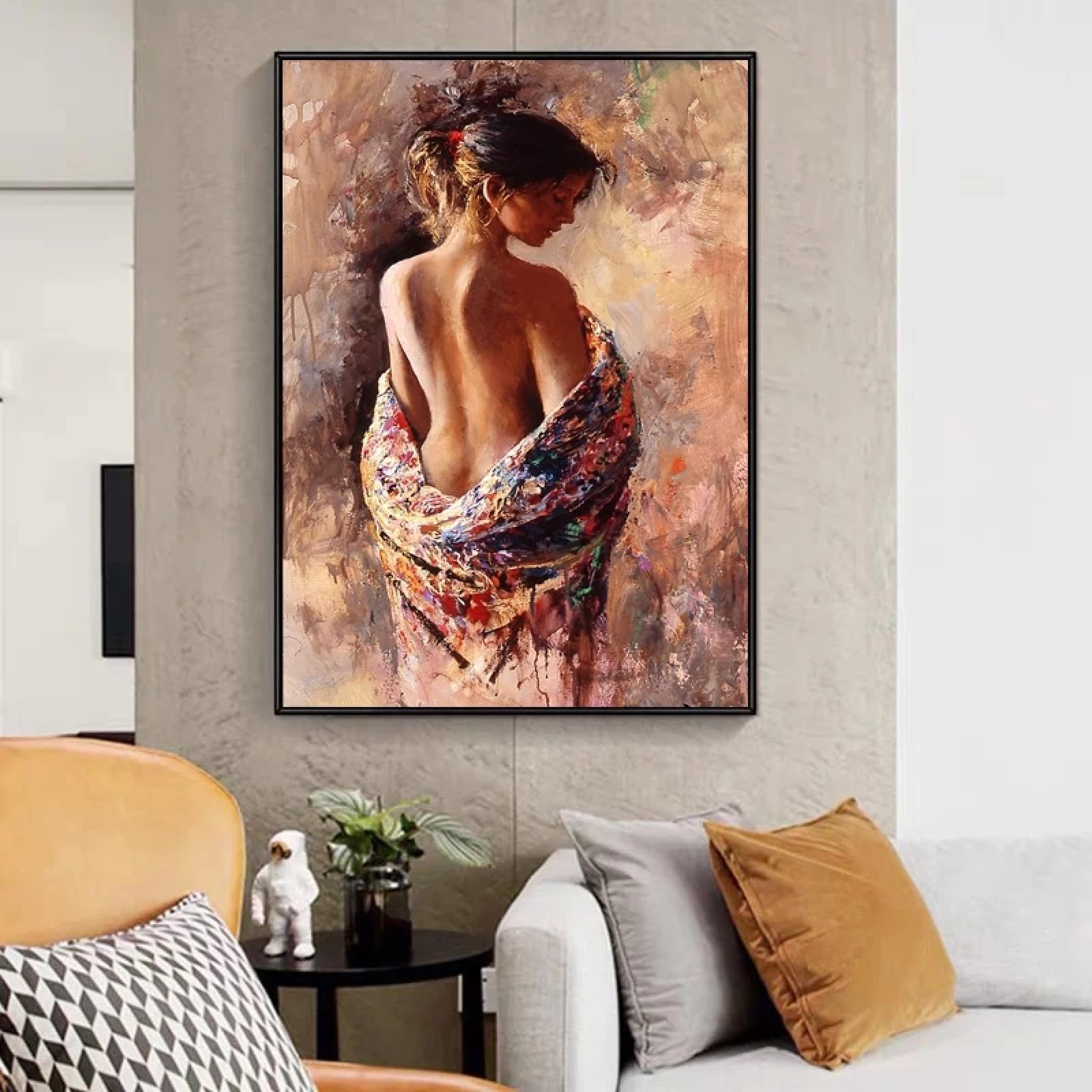 ZHAOLIN Abstract Semi Naked Woman Oil Painting Sexy Beauty Canvas Poster and Prints Wall Art Pictures for Bedroom Bathroom Decor 30x50cm Frameless