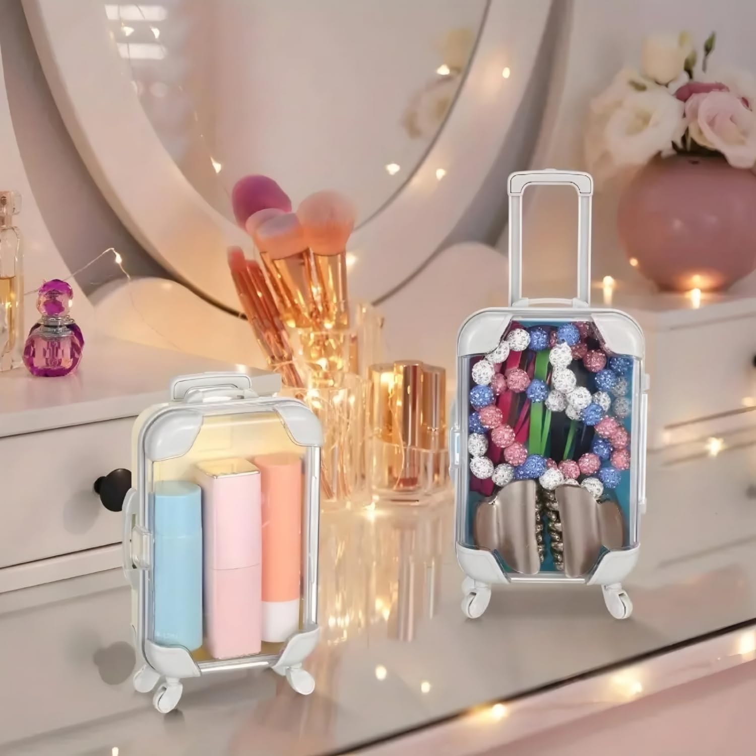 KANISYA Cute Mini Trolley Suitcase for Makeup Eyelashes Storage Bag | Makeup Organizer for Fake Lashes, Jewelry, Small Accessories | Travel-Friendly Mini Cosmetic Case for Women & Girls (Pack of 1) 1