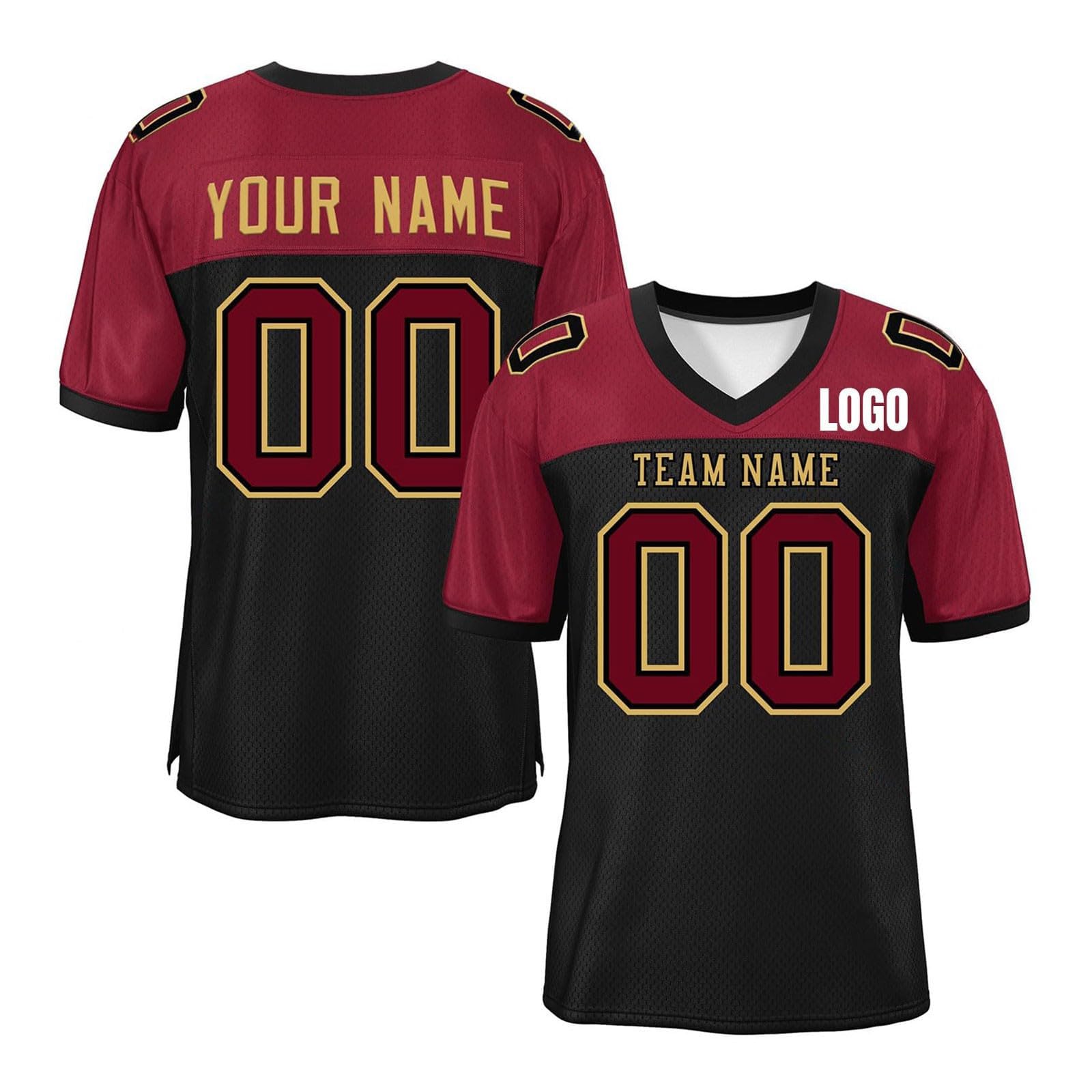 Custom Football Shirts for Adult, Personalised Football Kits with Names, Numbers and Logos, Short Sleeve V-Neck Quick-Drying Breathable Personalised Shirts, Custom Football Supporter T Shirt — image 1