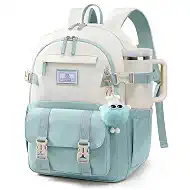LOVEVOOK School Backpack for Teen Girls, Bookbag for 8-16 Student, Middle High College Back to School Cute Kids Backpack, 15.6 Inch, Mint Green-beige