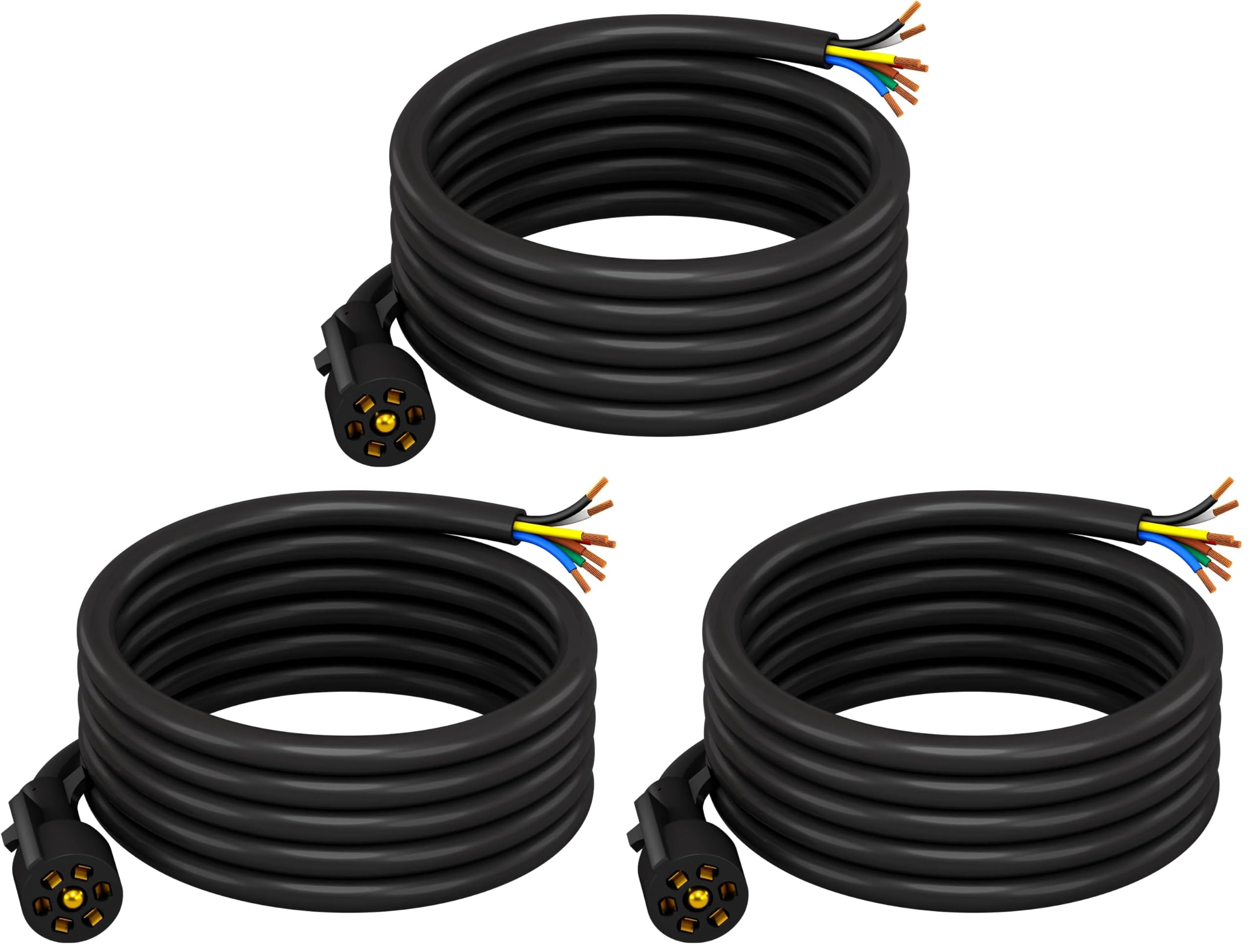 CheeMuii 7 Way Trailer Cord Heavy Duty 8 FT Trailer Wiring Harness Kit 7 Pin Trailer Plug Inline Wire Harness Cable for Trailers RVs Campers (Pack of 3)