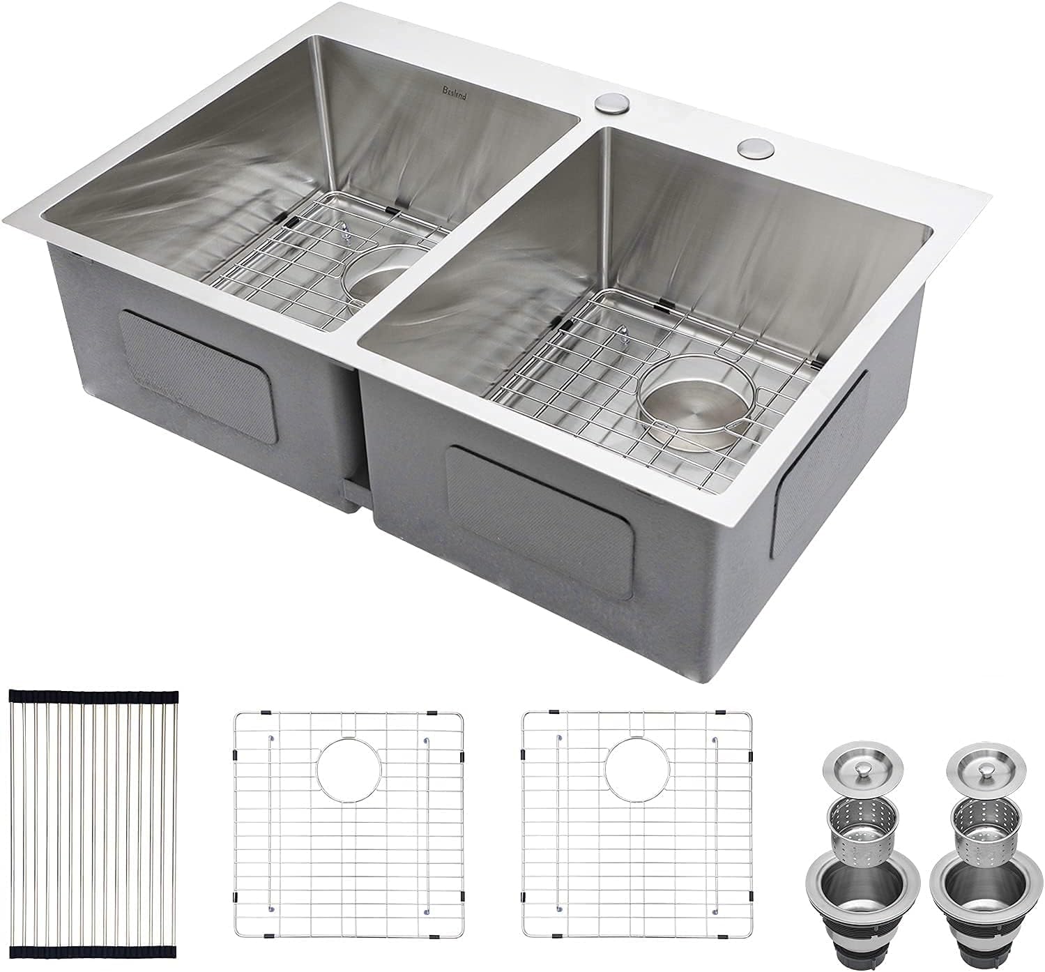 Beslend 33x22 Double Bowl 50/50 Drop In Kitchen Sink