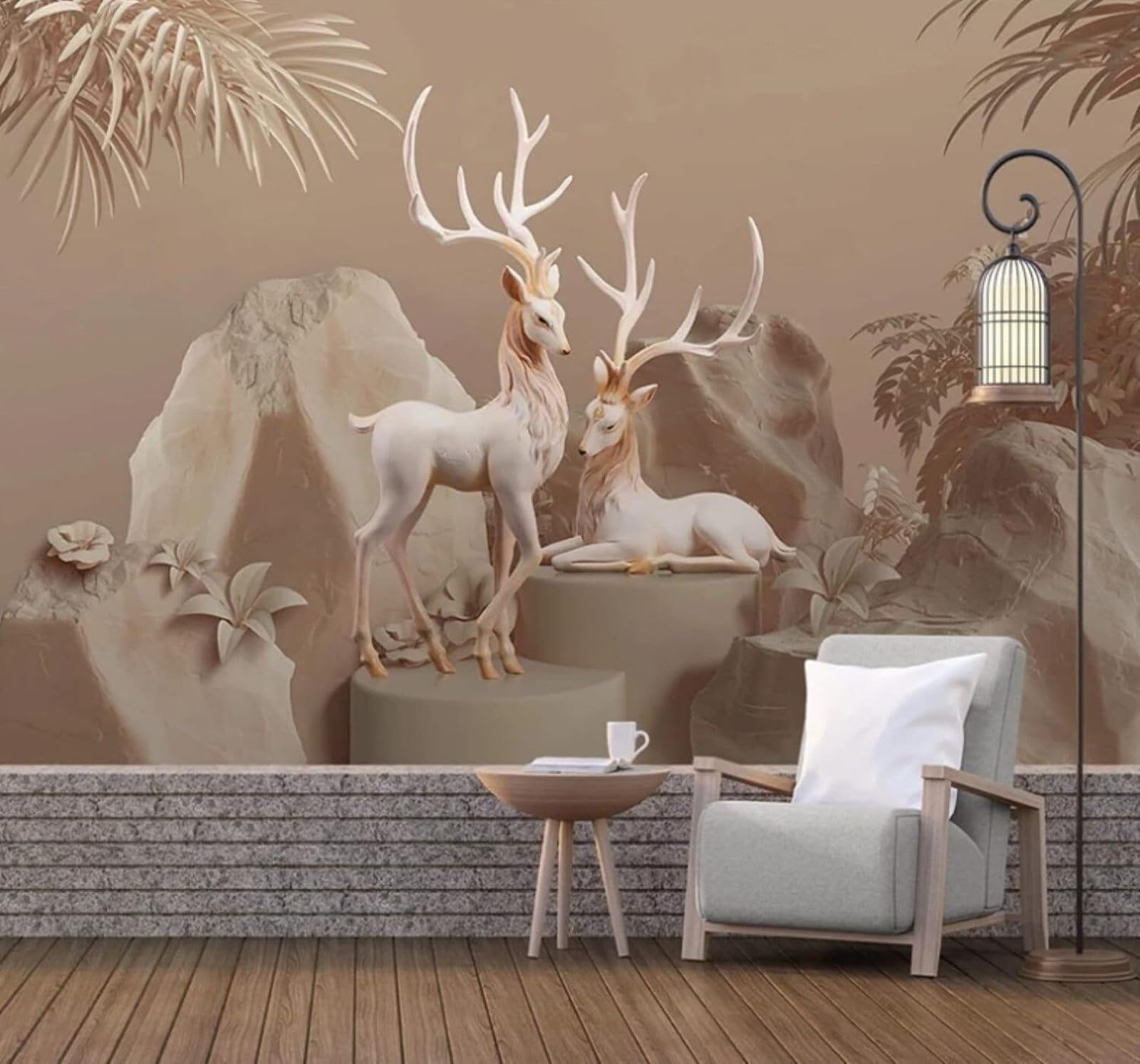 XLMING Vintage Three Dimensional Jungle Hills Reindeer 3D Wallpaper Luxury Home Dining Decor Paste Sofa Living Room The Wall for Bedroom Mural-400cm×280cm
