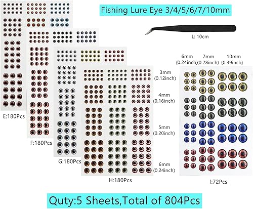 Vista 2 de Drchoer Fish Eyes for Lures Making - Fishing Lure Eye 3mm 4mm 5mm 6mm 7mm 10mm Assortment for Fly Tying DIY Materials Tool