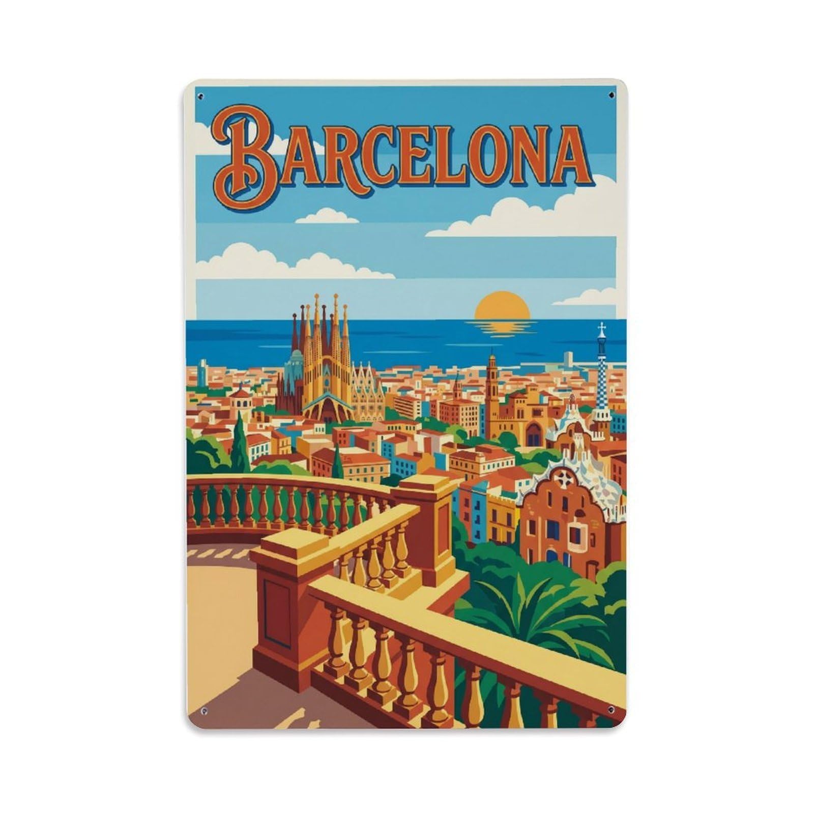 Vintage Travel Overlook Spain Scenic Metal Tin Sign Plaque Wall Decor for Cafe, Club Bar, Office, Home Garden Metal Poster 8x12Inch