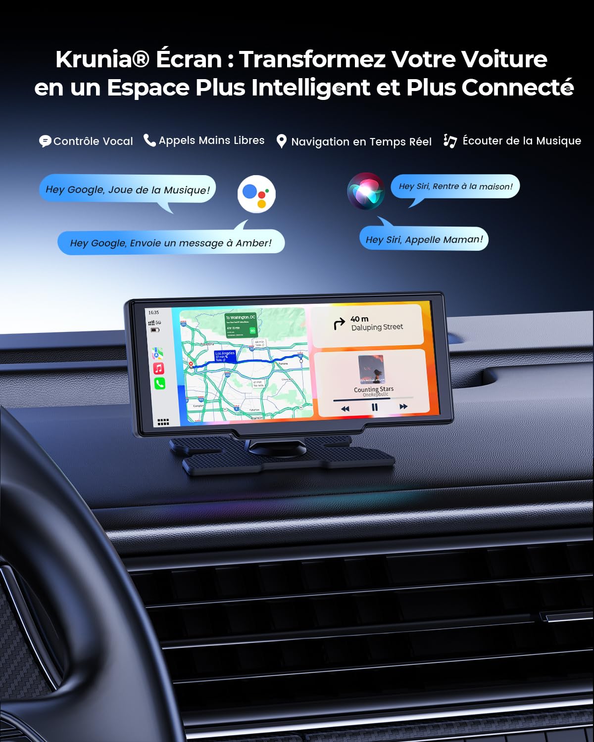 Écran CarPlay Portable sans Fil 8,1" 60 fps pour Apple CarPlay & Android Auto, mises à Jour OTA, caméra de recul, Mirror Link, Bluetooth, Commande vocale, Navigation GPS