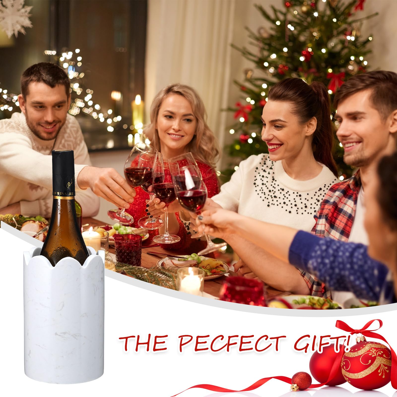 CroBlissful Weinkühler, gewellter Marmor, 750 ml, weißer Marmor, Weinkühler, Tisch-Champagner-Kühler, hält Wein kalt, Marmor-Utensilienhalter für Küche, Theke, Bar, Dekoration, Partygeschenke