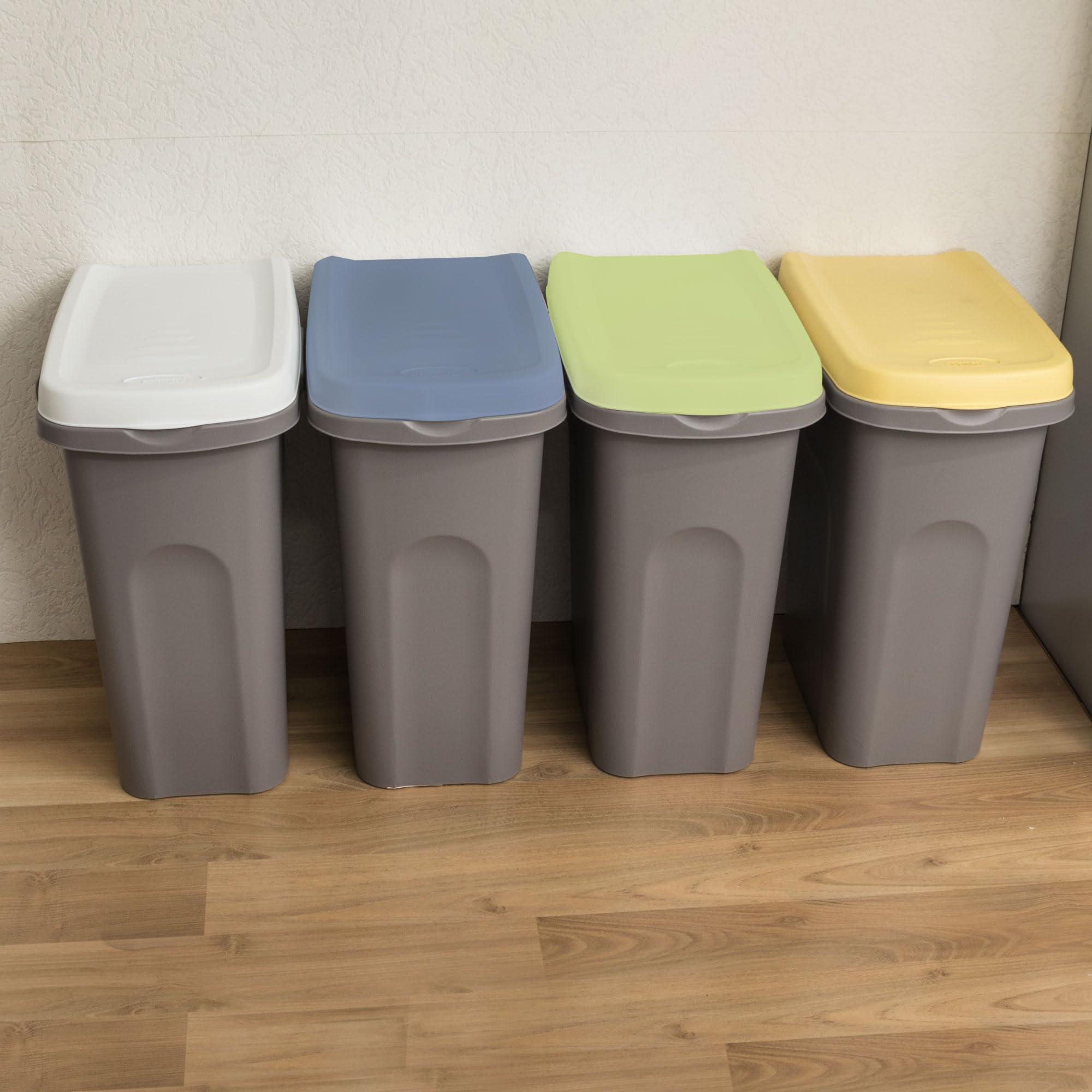 4 cubos basura 15l color amarillo verde azul blanco sistema separación cubo