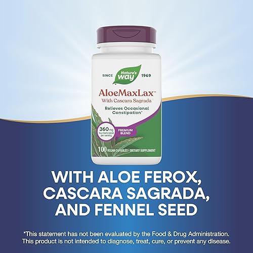Miniatura 4 de Nature's Way AloeMaxLax con Cascara Sagrada, alivio ocasional del estreñimiento*, 100 cápsulas veganas