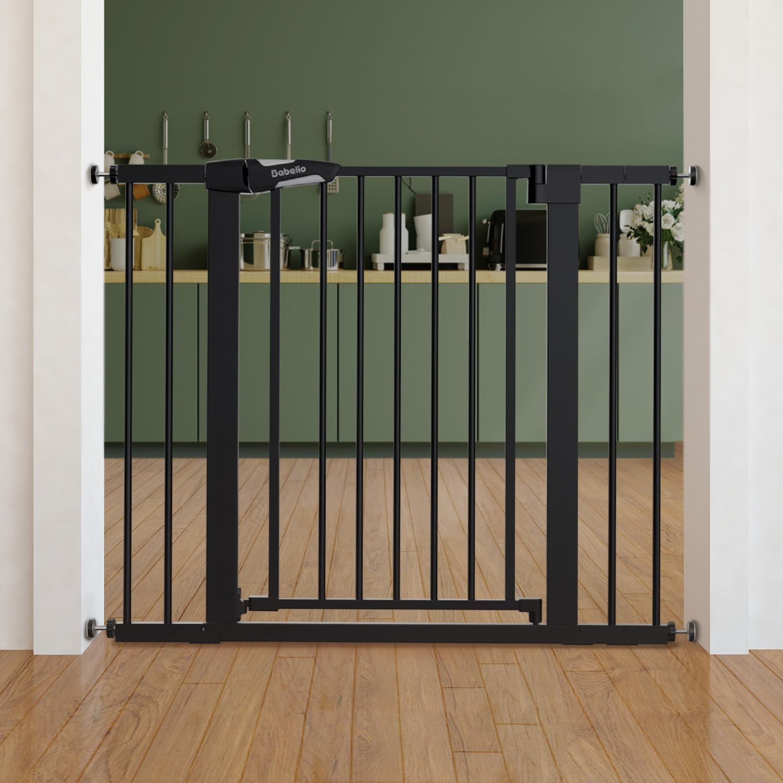 Babelio Baby Gate for Doorways and Stairs, 26''-40'' Auto Close Dog/Puppy Gate, Easy Install, Pressure Mounted, No Drilling, fits for Narrow and Wide Doorways, Safety Gate w/Door for Child and Pets