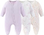 MAMIMAKA Baby Boy Girls Clothes 2-Way Zip Footed Long Sleeve Cotton Newborn Caps and Scratch Mittens Set