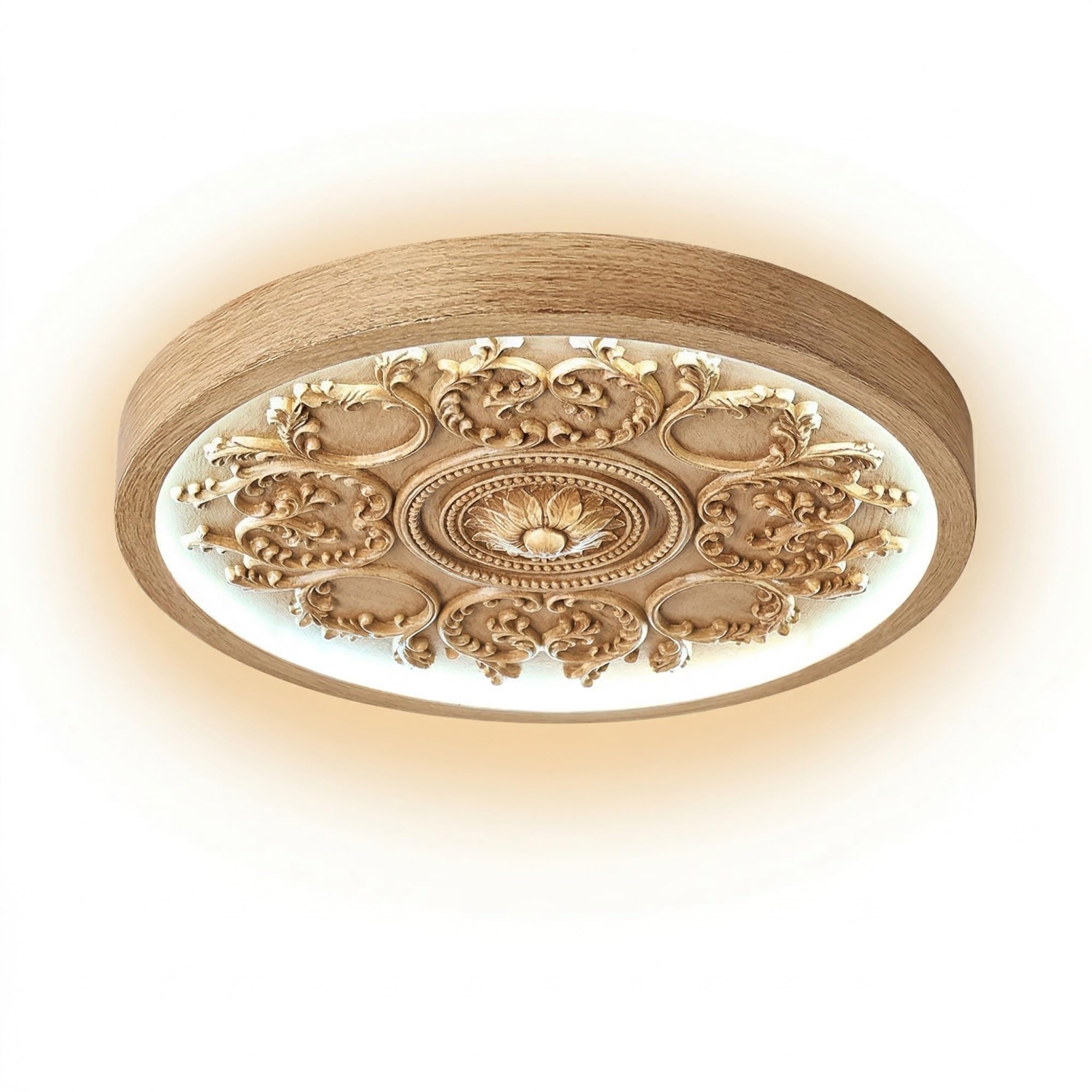 NHPJFDC Carved Resin Flush Mount Ceiling Light, French Relief Ceiling Lamp, Cream Floral Round Fixture for Bedroom, Living Room, Study Room, Hallway, Apartment Foyer, Condo Residential(Brown,Large)