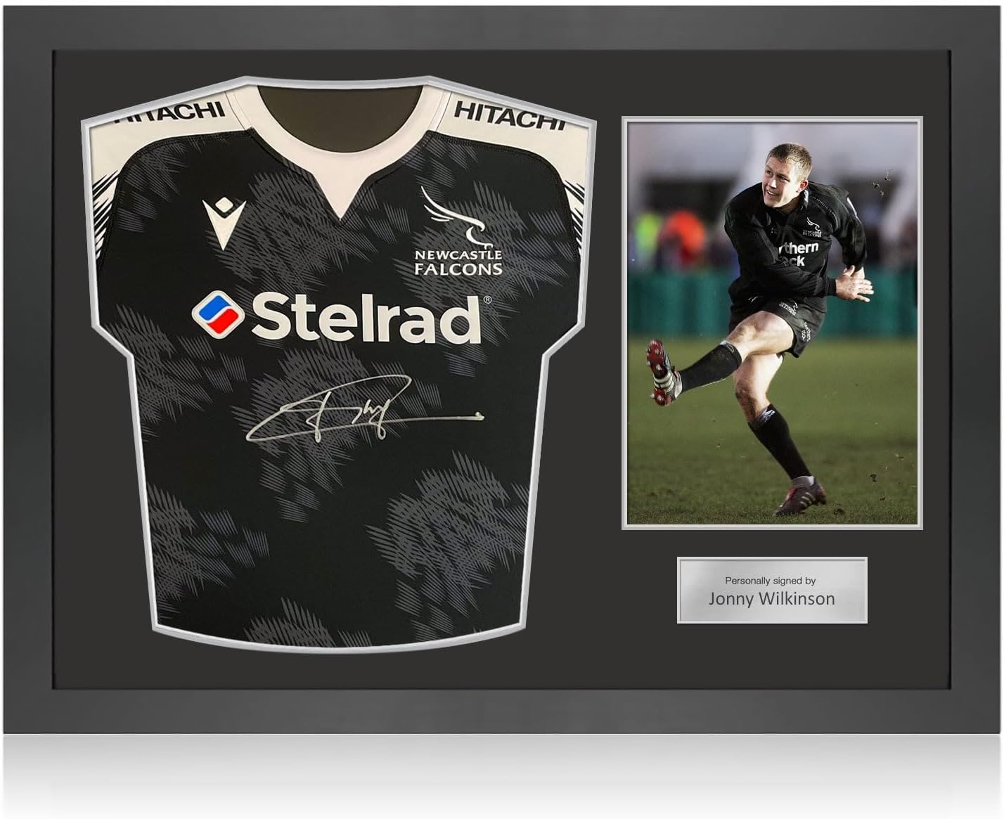 Jonny Wilkinson Signed Newcastle Falcons Rugby Shirt. Icon Frame