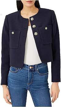 LifeShe Women's Tweed Jackets Elegant Open Front Cropped