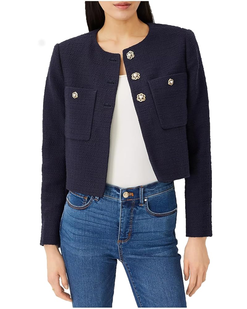 LifeShe Women's Tweed Jackets Elegant Open Front Cropped
