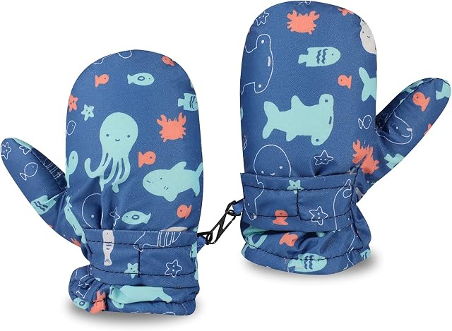 TAGVO Winter Waterproof Kids Gloves, Windproof Baby Boys Girls Gloves, Baby Fish Mittens For Outdoor Sports Ski Skating
