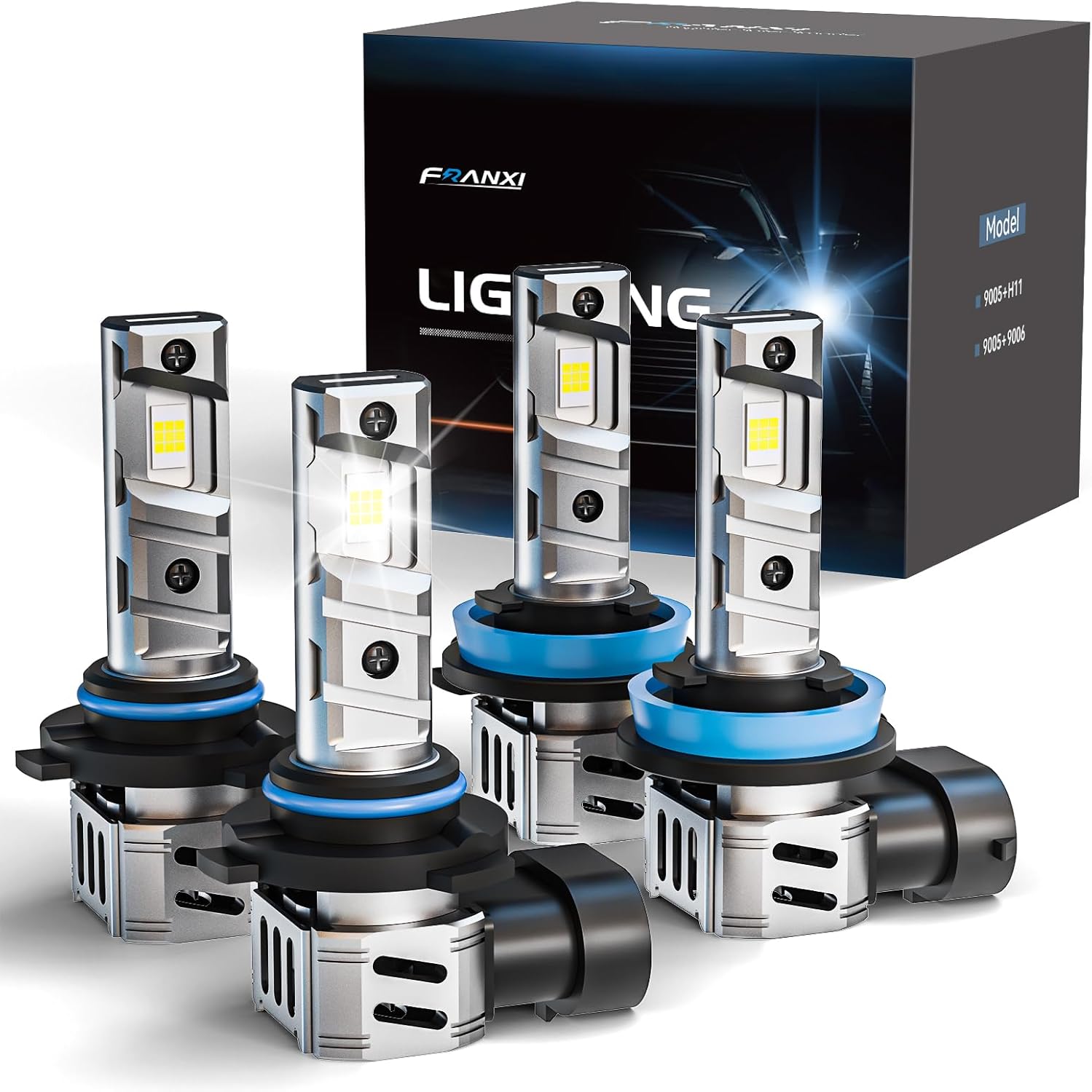 FRANXI H11 9005 LED Bulbs Combo Fog Lights, 120W 32000LM 900% Super Bright [Upgraded], 1:1 Mini Halogen Size with Cooling Fan, Plug and Play, Pack of 4
