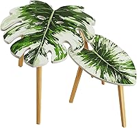 Vista 14 de BAMEOS Mesa auxiliar triangular anidable de bambú, juego de 2 mesas de café modernas y minimalistas para sala de estar (Nogal)