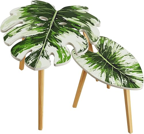 Miniatura 9 de BAMEOS Mesa auxiliar triangular anidable de bambú, juego de 2 mesas auxiliares modernas minimalistas para sala de estar, balcón en blanco y gris