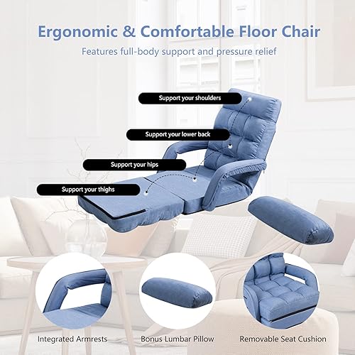 Miniatura 5 de Giantex Chaise Lounge - Sillón plegable multiusos para interiores con 6 posiciones ajustables, reposabrazos integrados, almohada lumbar, asiento
