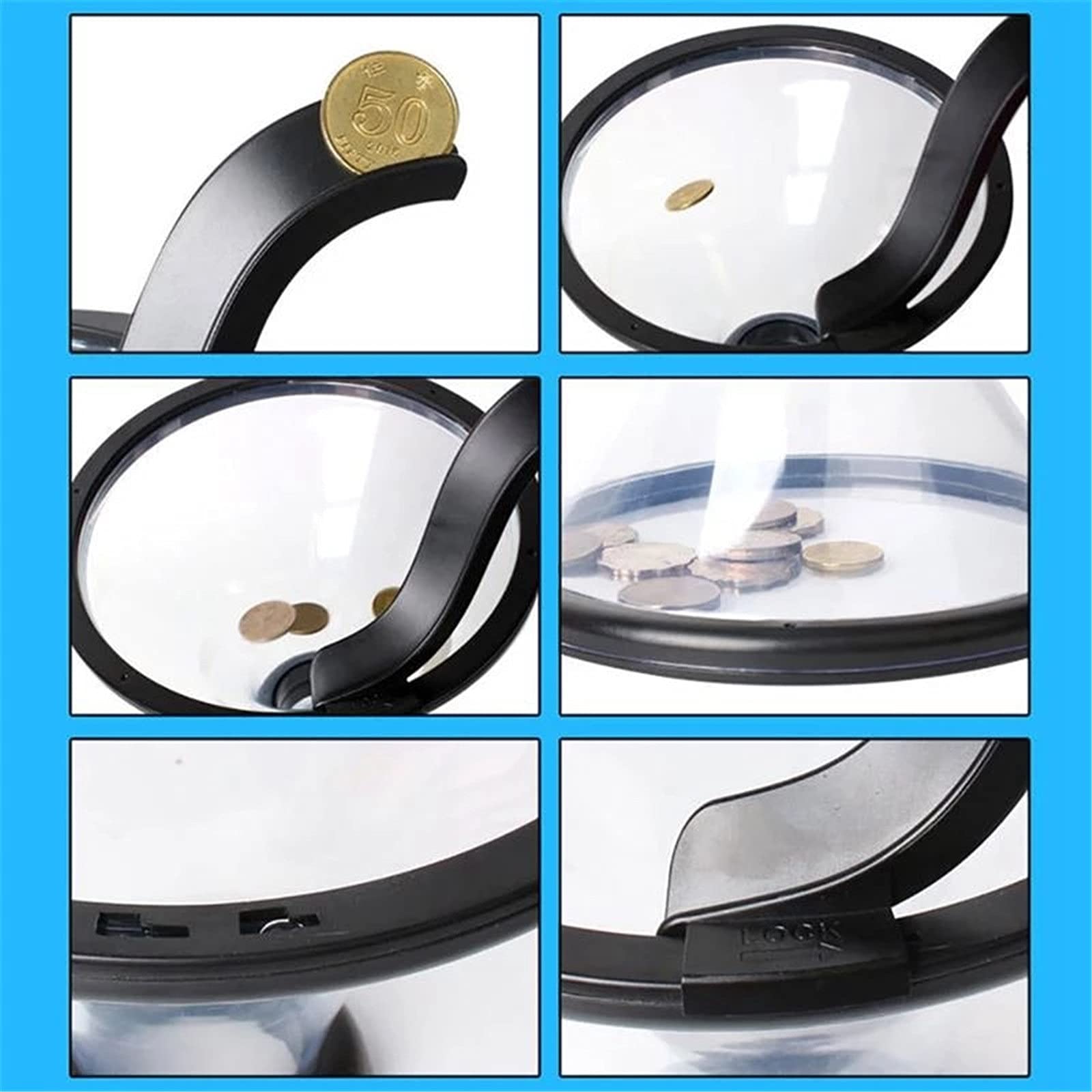 Amazon.co.jp: 貯金箱 重力回転サイクロン貯金箱透明コイン銀行創造的旋回貨幣貯金銀行貯金箱 小さな変化を保存するのに適しています (色 :  Black, Size : One size) : おもちゃ