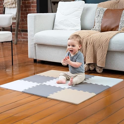 MioTetto Suelo de espuma 9 azulejos para niños (crema-gris-beige)
